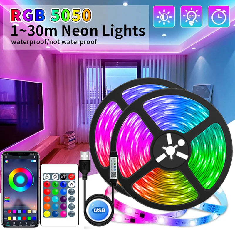 USB RGB LED Strip Lights 5050 – App & Remote Control, Color Changing Flexible Tape for Room & TV Backlight