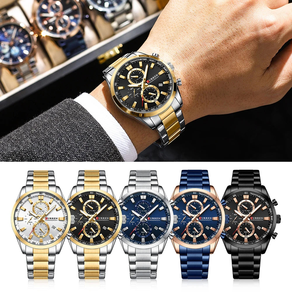 ⌚ CURREN Quartz Chronograph Watch for Men – Sport Design, Stainless Steel Bracelet & Multifunction Dial