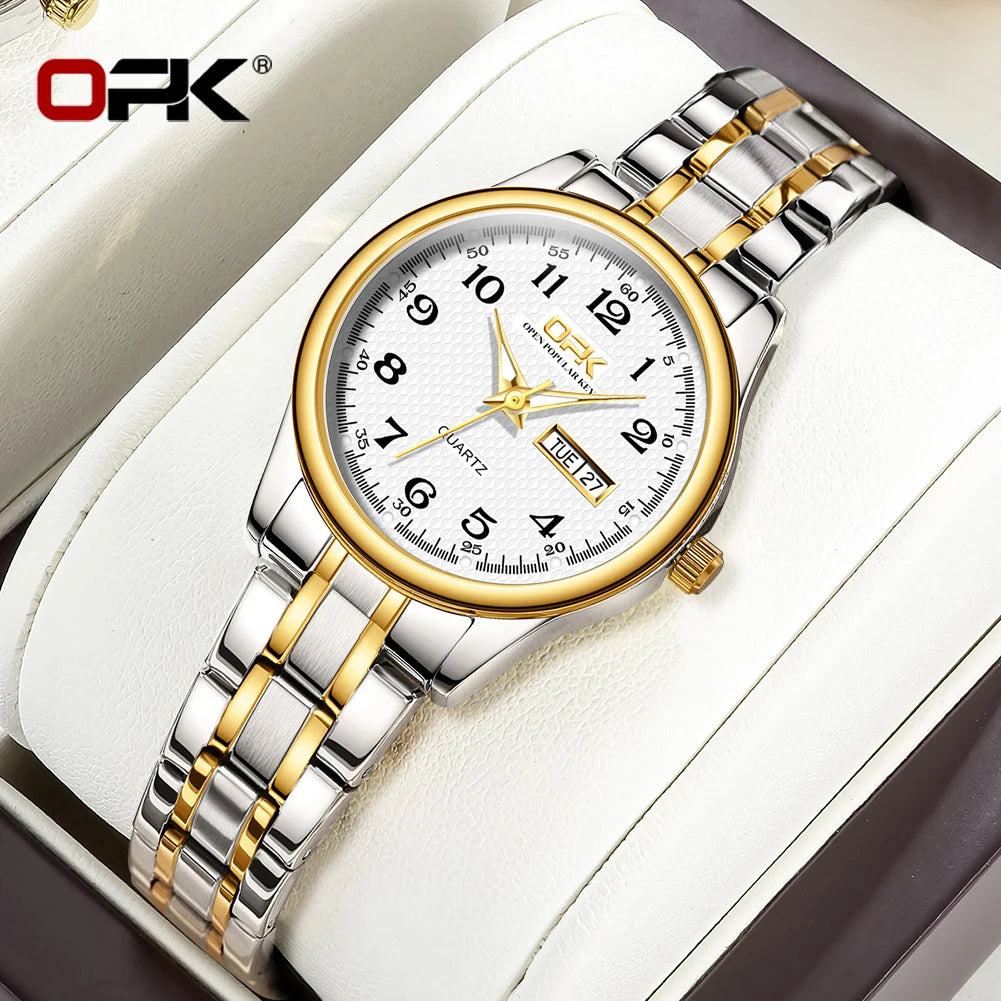 "OPK 8110 Luxury Women's Watch: Waterproof Classic Quartz with Stainless Steel Strap"