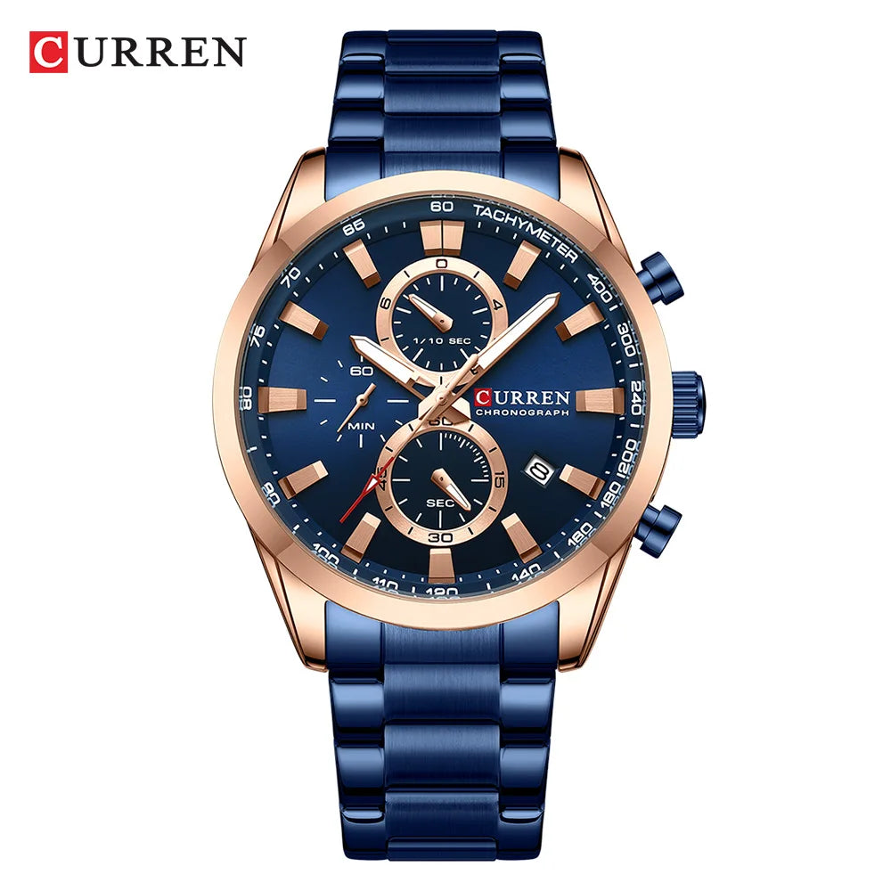 ⌚ CURREN Quartz Chronograph Watch for Men – Sport Design, Stainless Steel Bracelet & Multifunction Dial