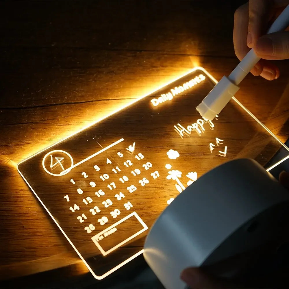 LED Drawing Board – Acrylic Message Board with Pen, Erasable Night Light
