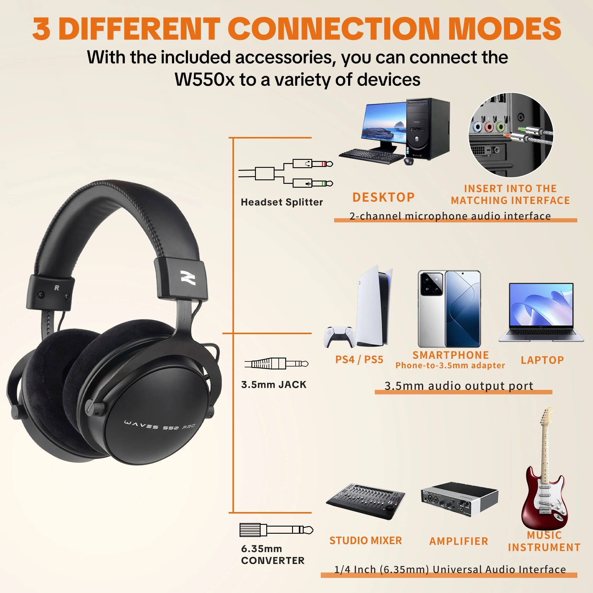 TALOMEN W550X Professional Studio Headphones – Over-Ear DJ Monitor Stereo Headphones with Detachable Cable
