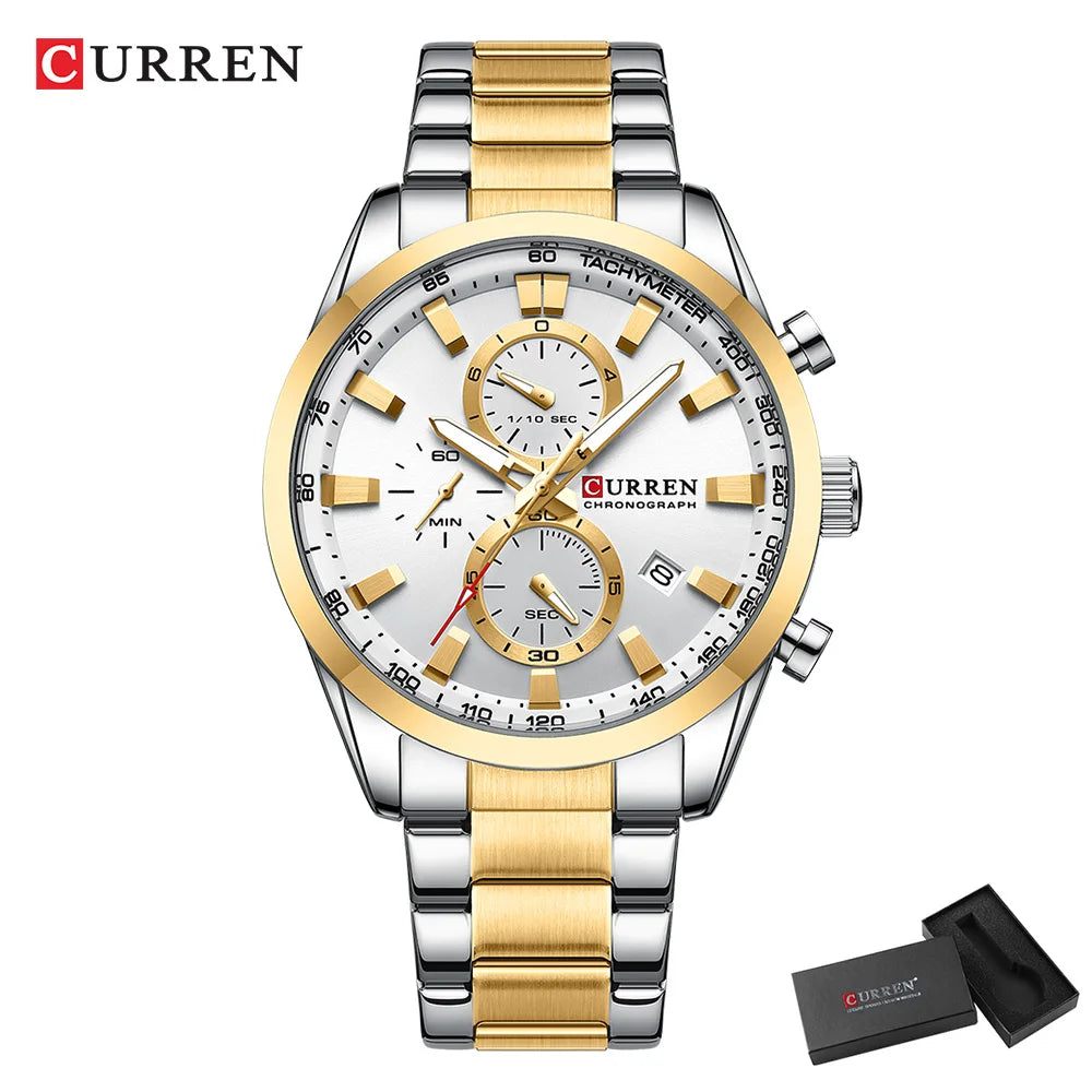 ⌚ CURREN Quartz Chronograph Watch for Men – Sport Design, Stainless Steel Bracelet & Multifunction Dial