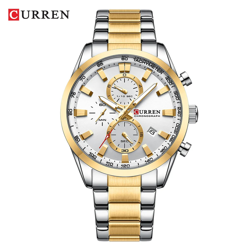 ⌚ CURREN Quartz Chronograph Watch for Men – Sport Design, Stainless Steel Bracelet & Multifunction Dial