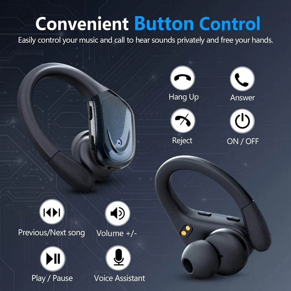 🎧 Bluetooth 5.3 Sport Earbuds – True Wireless, Earhooks, Mic & Waterproof
