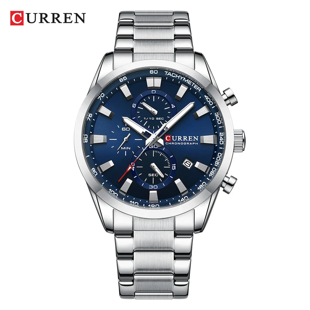 ⌚ CURREN Quartz Chronograph Watch for Men – Sport Design, Stainless Steel Bracelet & Multifunction Dial