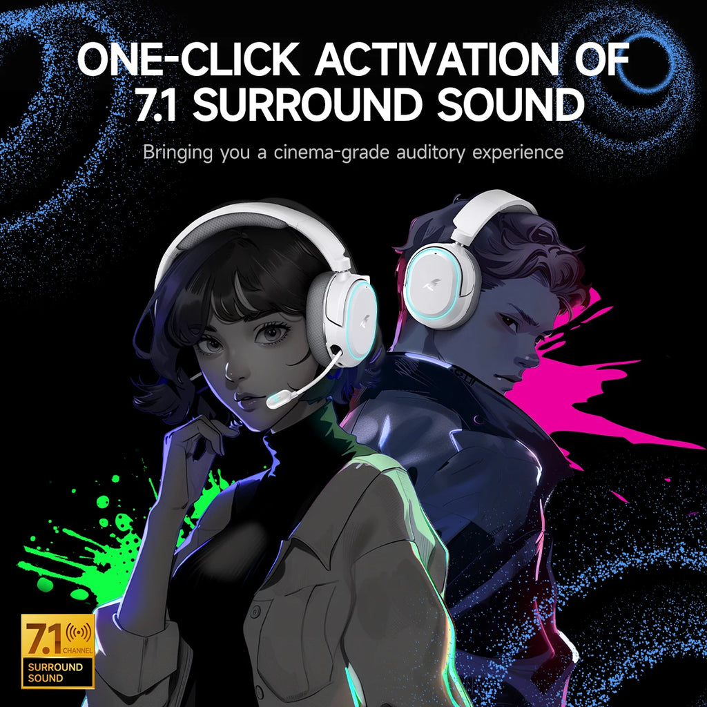 Picun G2 Gaming Headset – Wireless 2.4GHz, 7.1 Surround, Low Latency & ENC Mic