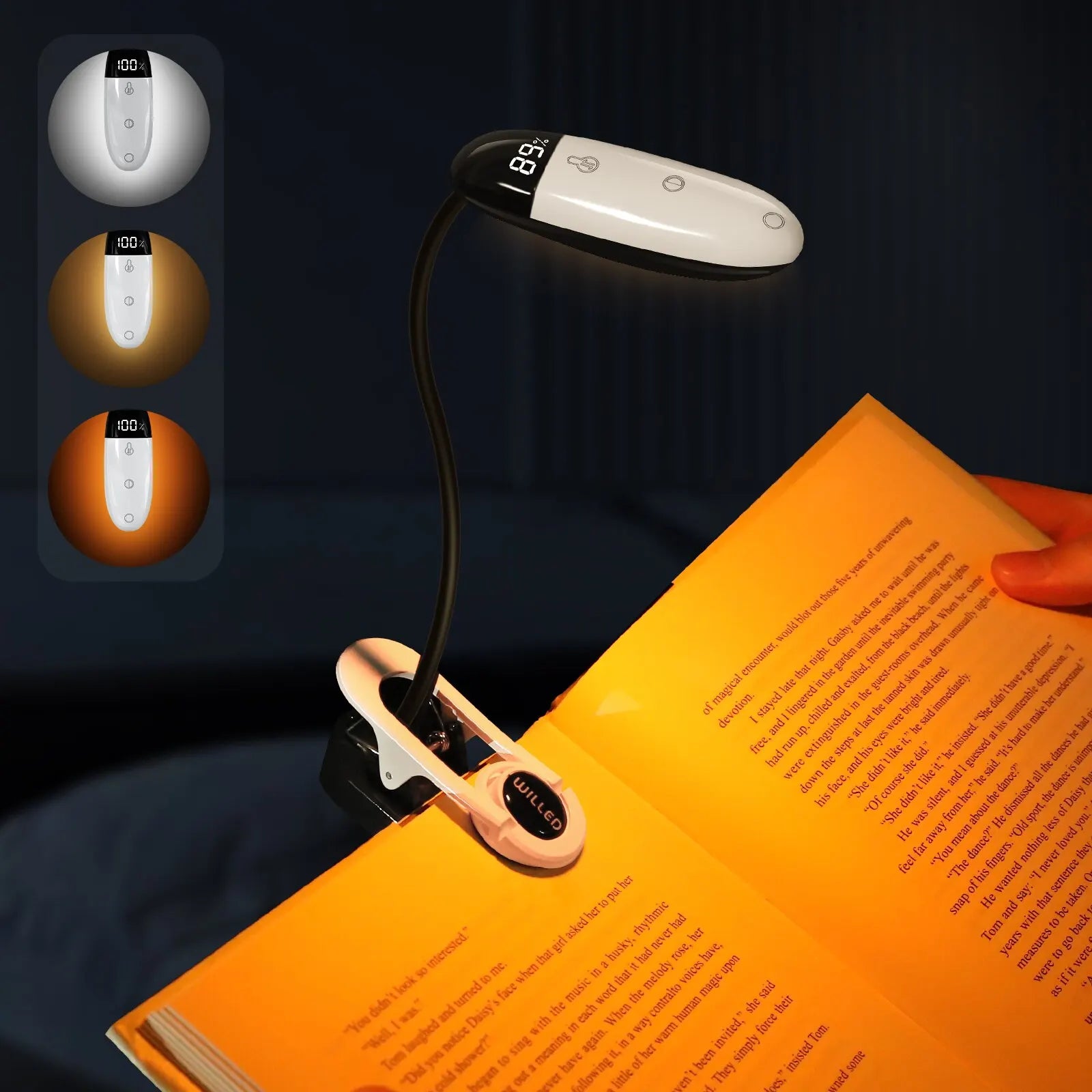 Mini LED Reading Light – Clip, Rechargeable, 3 Colors & 5 Brightness Levels
