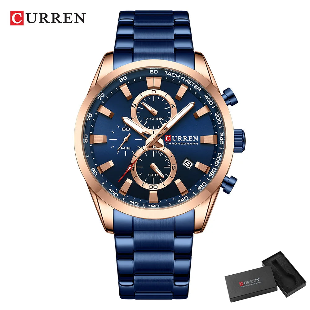 ⌚ CURREN Quartz Chronograph Watch for Men – Sport Design, Stainless Steel Bracelet & Multifunction Dial