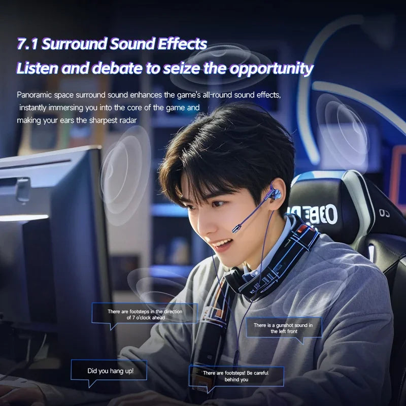 🎧 Gaming Earbuds – Dual Mic, HiFi Stereo, Type-C & 3.5mm In-Ear Headset