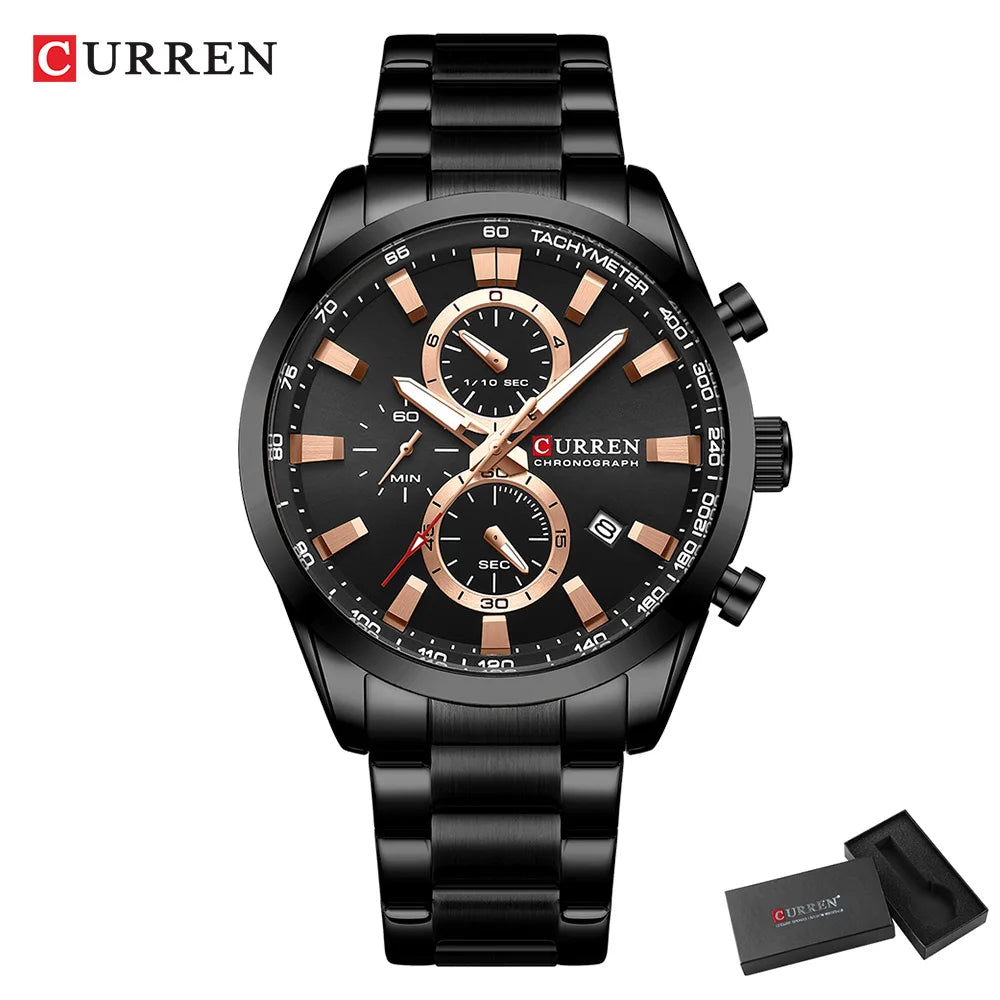 ⌚ CURREN Quartz Chronograph Watch for Men – Sport Design, Stainless Steel Bracelet & Multifunction Dial