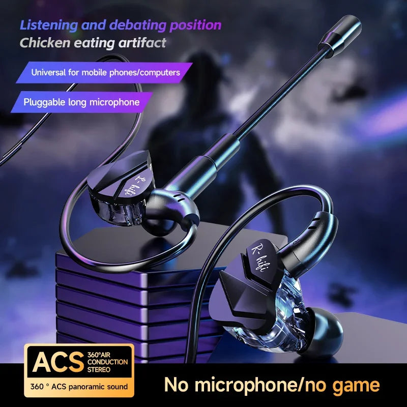 🎧 Gaming Earbuds – Dual Mic, HiFi Stereo, Type-C & 3.5mm In-Ear Headset