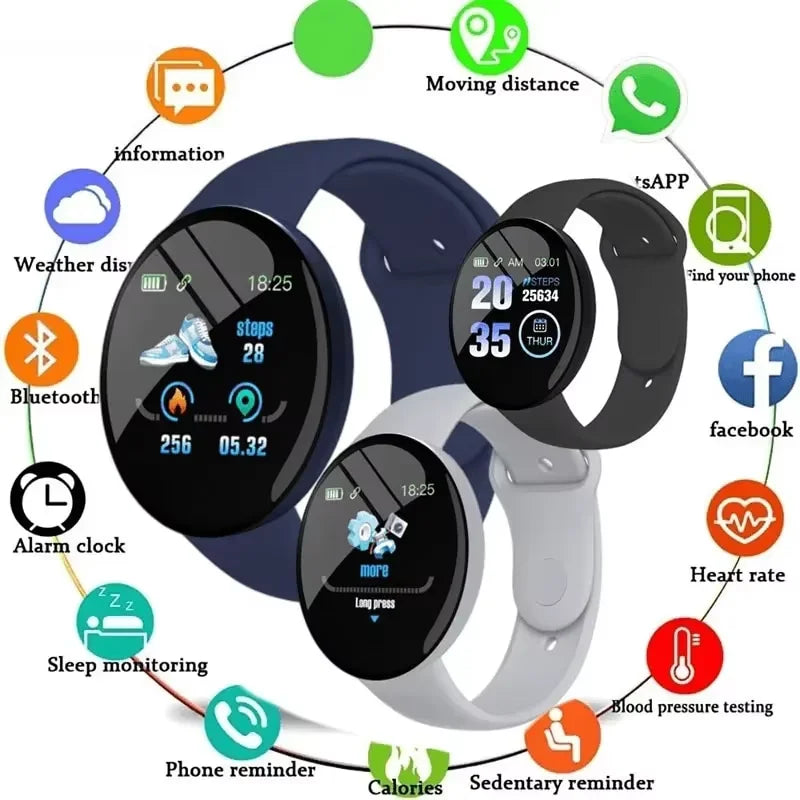 ⌚ D18 Smartwatch 2026 – Circular Color Screen, Multi-Sport Modes, Call & Message Alerts, Music & Camera Control Smart Bracelet