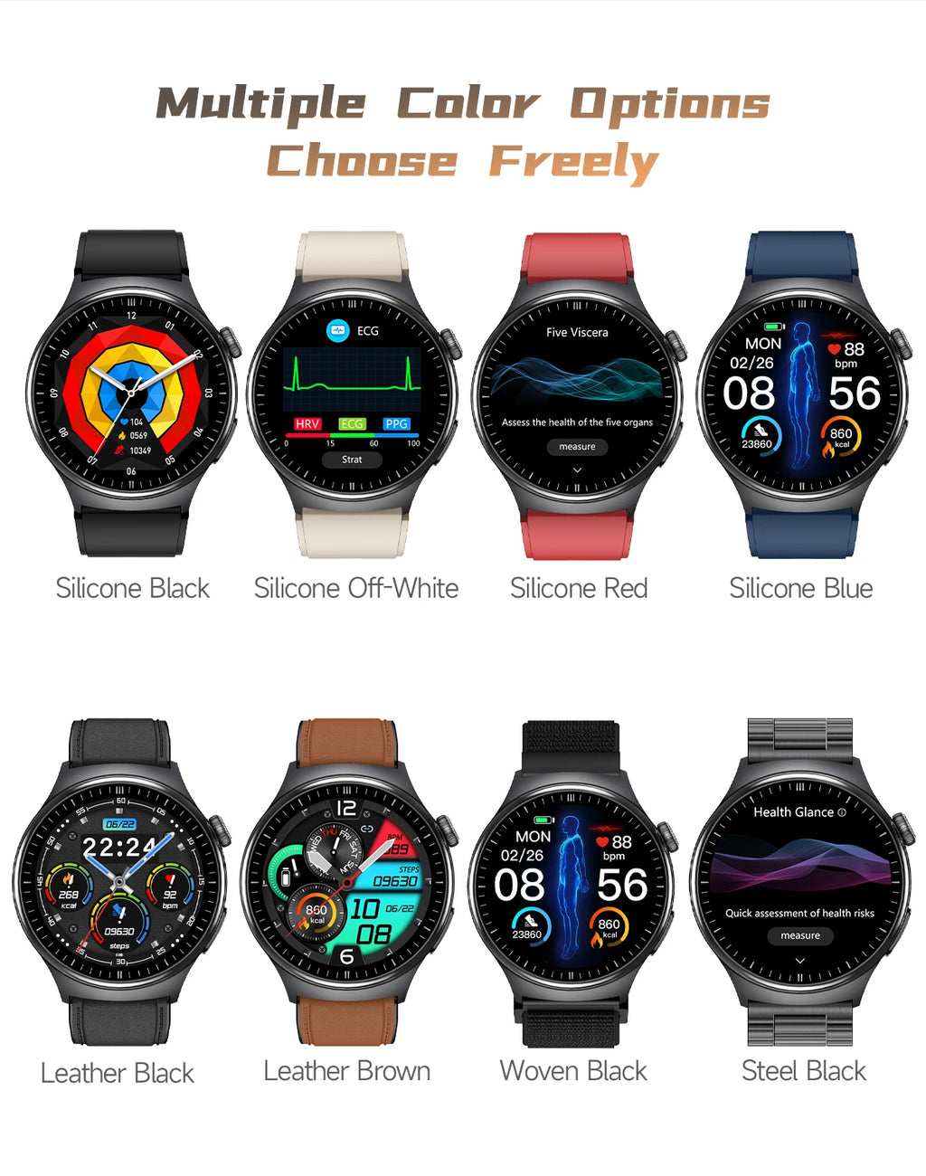 AI Fitness Smartwatch: Total Body Diagnosis, ECG & Waterproof Health Monitor