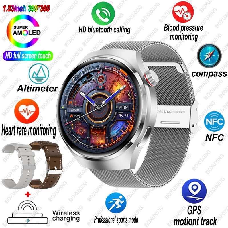 🔥 Watch 4 Pro Smartwatch 2025 – Bluetooth Calling, GPS, NFC, Heart Rate Monitor, 100+ Sports Modes, Waterproof for Men & Women