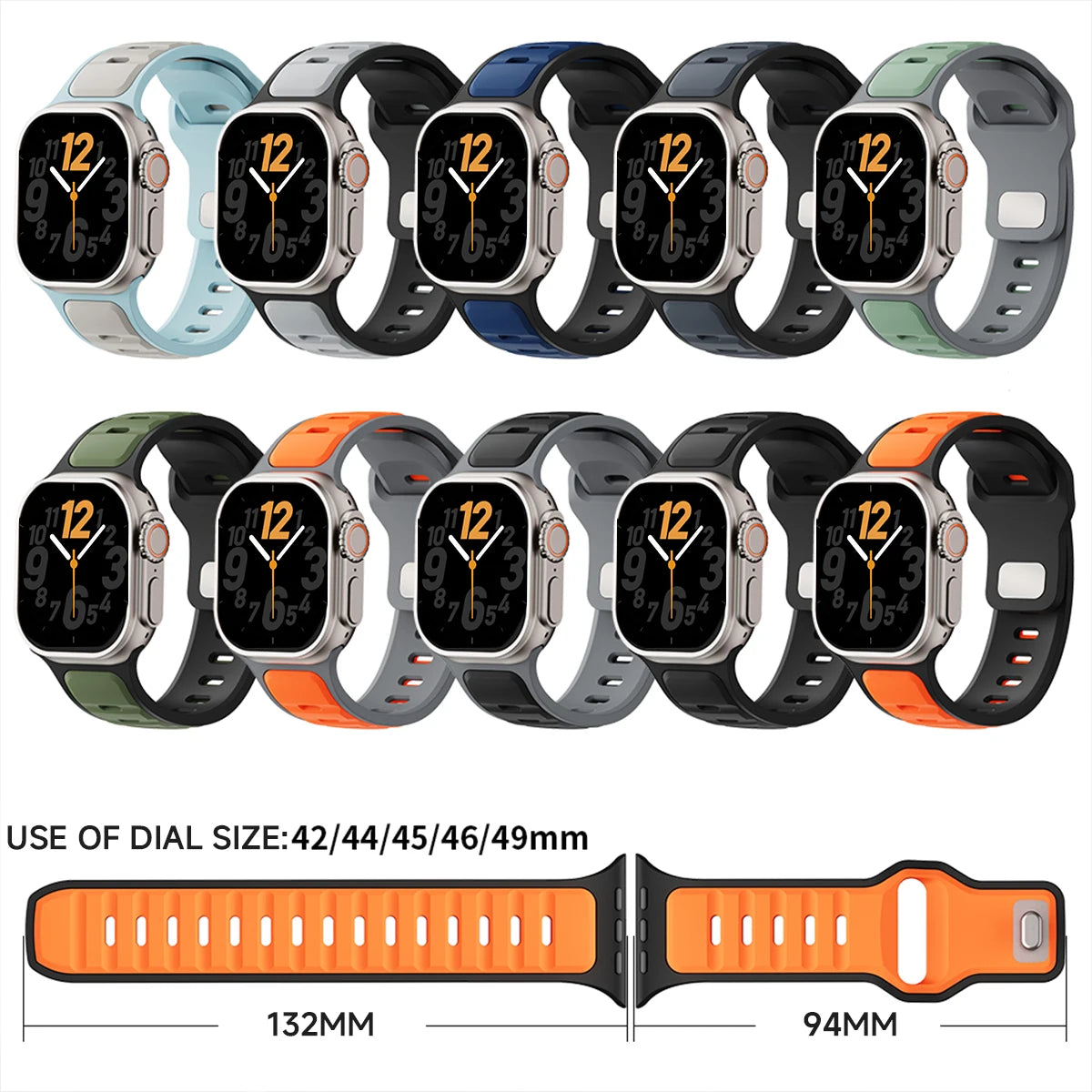 ⌚ Silicone Sport Band for Apple Watch – Compatible with Series 1–10, Ultra (49mm–40mm) Comfortable Strap for Men & Women