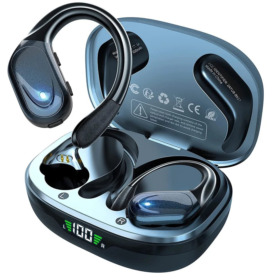 🎧 Bluetooth 5.3 Sport Earbuds – True Wireless, Earhooks, Mic & Waterproof