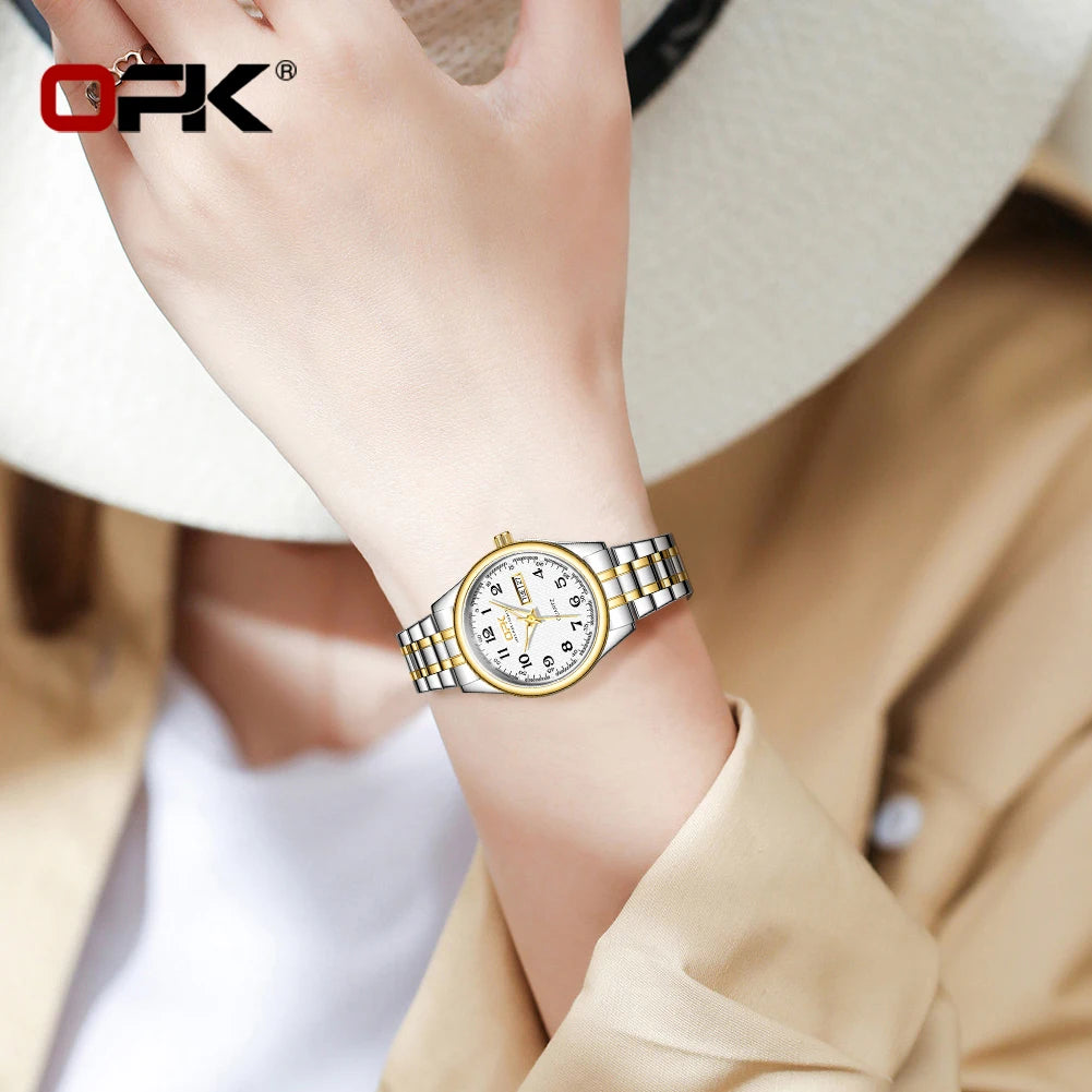"OPK 8110 Luxury Women's Watch: Waterproof Classic Quartz with Stainless Steel Strap"
