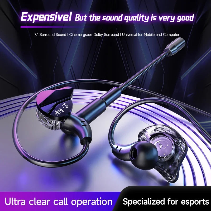 🎧 Gaming Earbuds – Dual Mic, HiFi Stereo, Type-C & 3.5mm In-Ear Headset