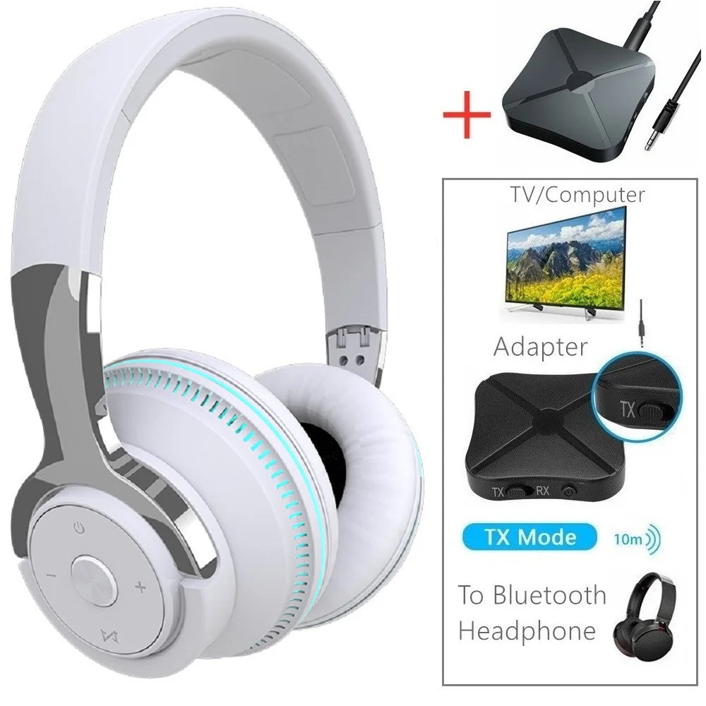🎧 TV Bluetooth Headphones – Wireless Stereo, Noise Cancelling, Foldable with Mic & USB Adapter