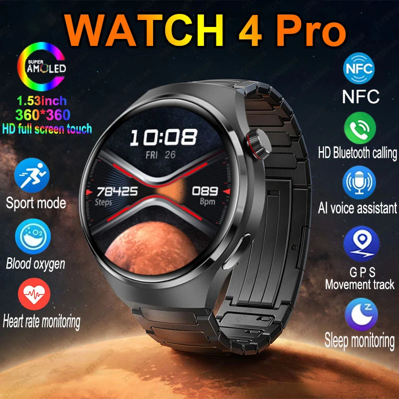 🔥 Watch 4 Pro Smartwatch 2025 – Bluetooth Calling, GPS, NFC, Heart Rate Monitor, 100+ Sports Modes, Waterproof for Men & Women