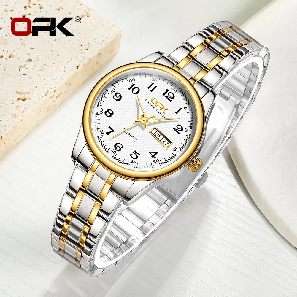 "OPK 8110 Luxury Women's Watch: Waterproof Classic Quartz with Stainless Steel Strap"