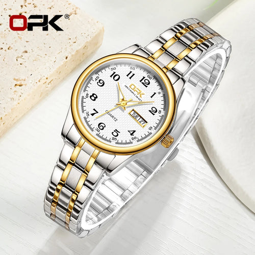 "OPK 8110 Luxury Women's Watch: Waterproof Classic Quartz with Stainless Steel Strap"