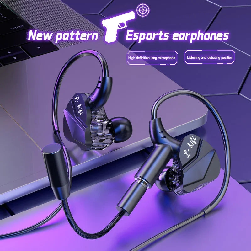 🎧 Gaming Earbuds – Dual Mic, HiFi Stereo, Type-C & 3.5mm In-Ear Headset