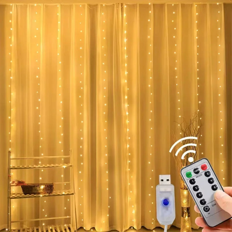 USB Curtain Fairy Lights with Remote – 3M / 6M LED Window Garland, Christmas & New Year Party Decoration