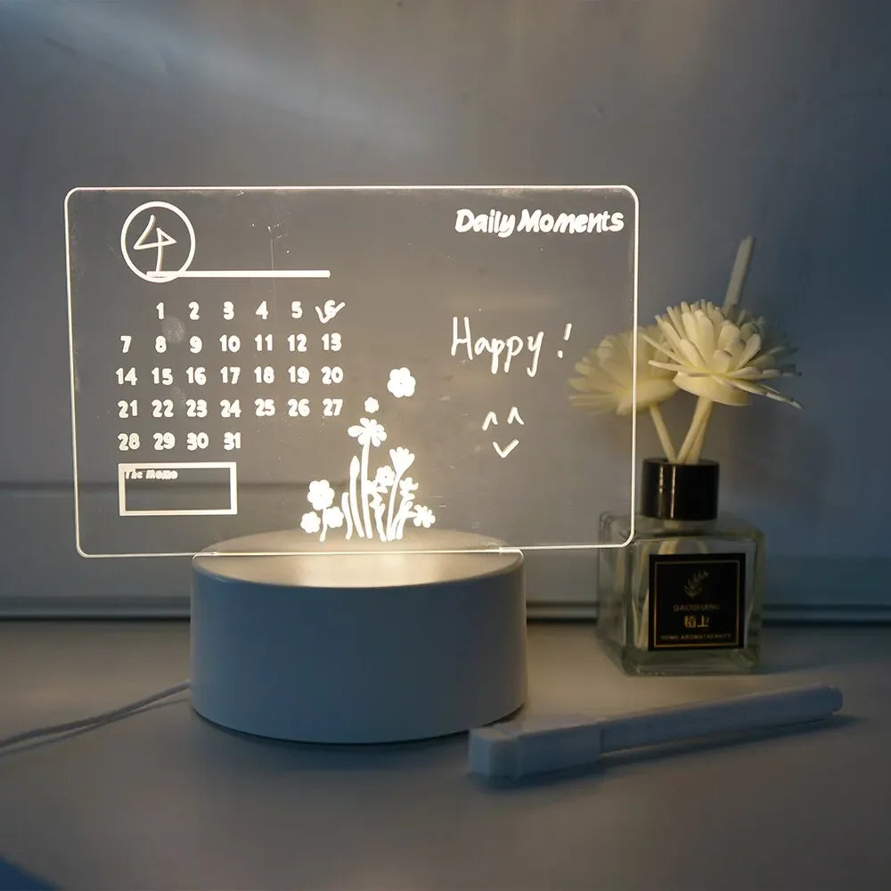 LED Drawing Board – Acrylic Message Board with Pen, Erasable Night Light