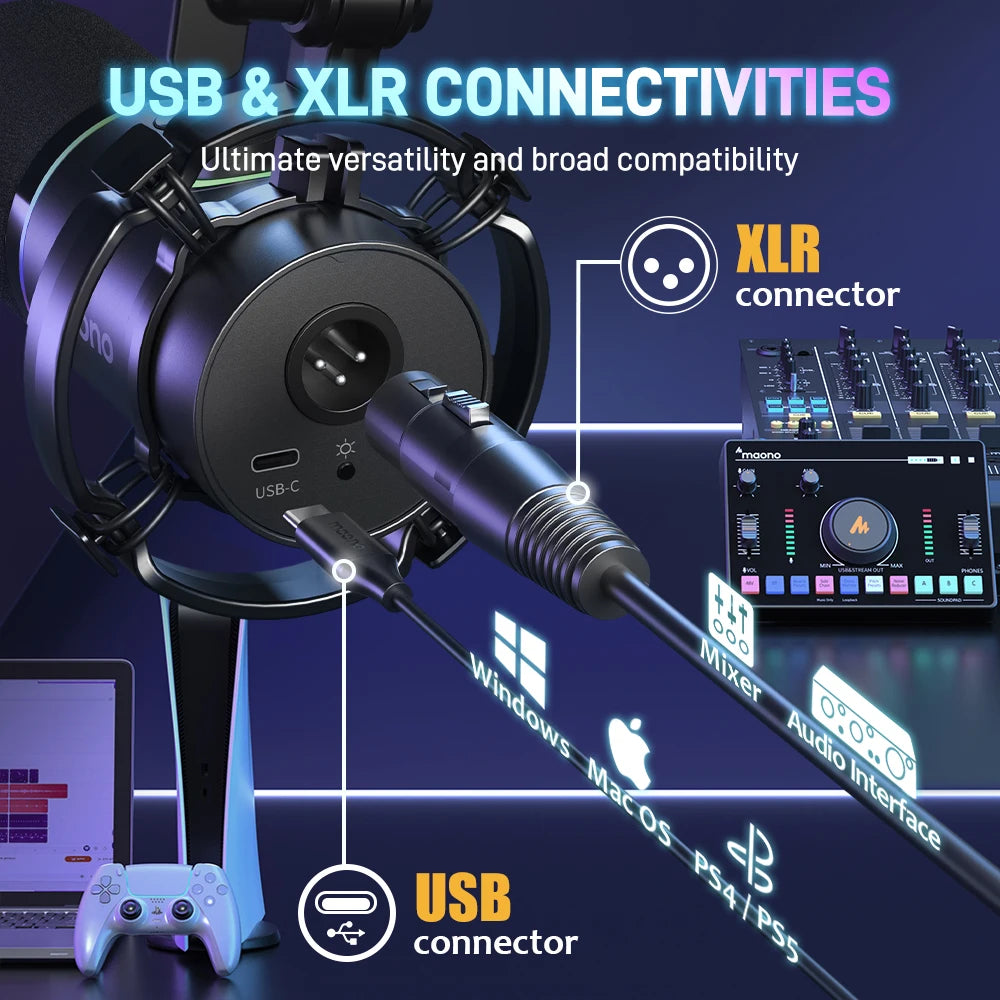 🎤 MAONO PD200X Dynamic Gaming Microphone – XLR/USB, Tap-to-Mute, Gain Control for Streaming, Recording & YouTube