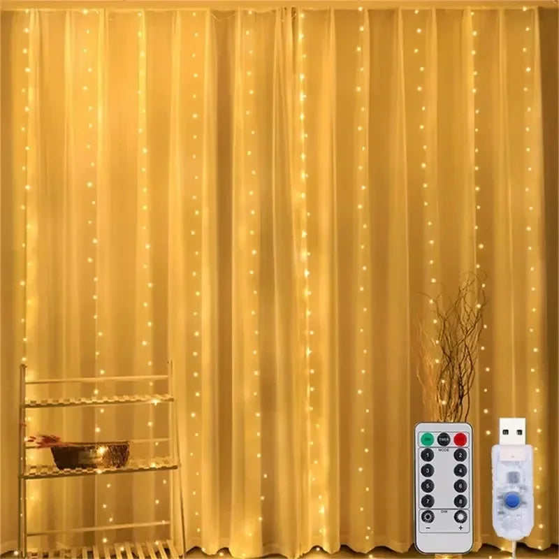 USB Curtain Fairy Lights with Remote – 3M / 6M LED Window Garland, Christmas & New Year Party Decoration