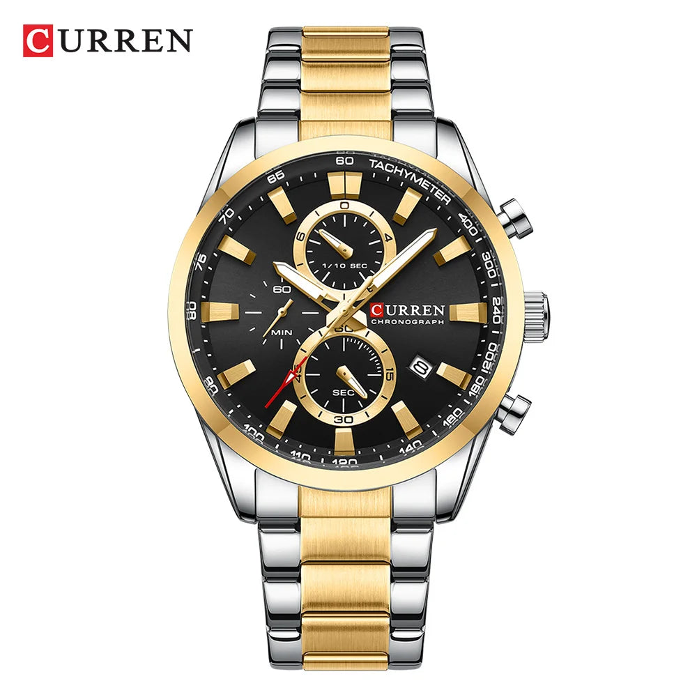 ⌚ CURREN Quartz Chronograph Watch for Men – Sport Design, Stainless Steel Bracelet & Multifunction Dial