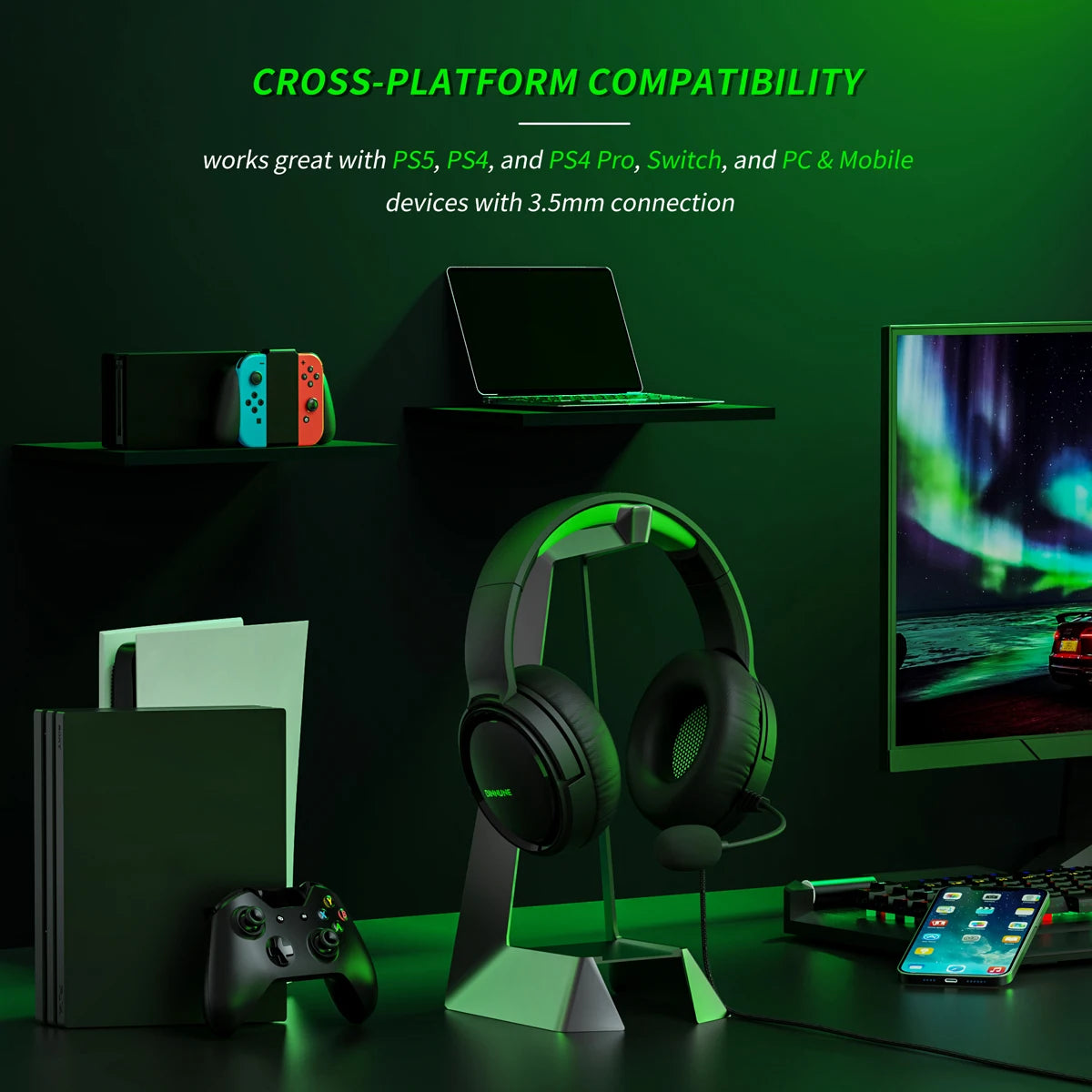 BINNUNE BG02 Gaming Headphones with Mic – Powerful Sound for PS5, Xbox, PC & Switch