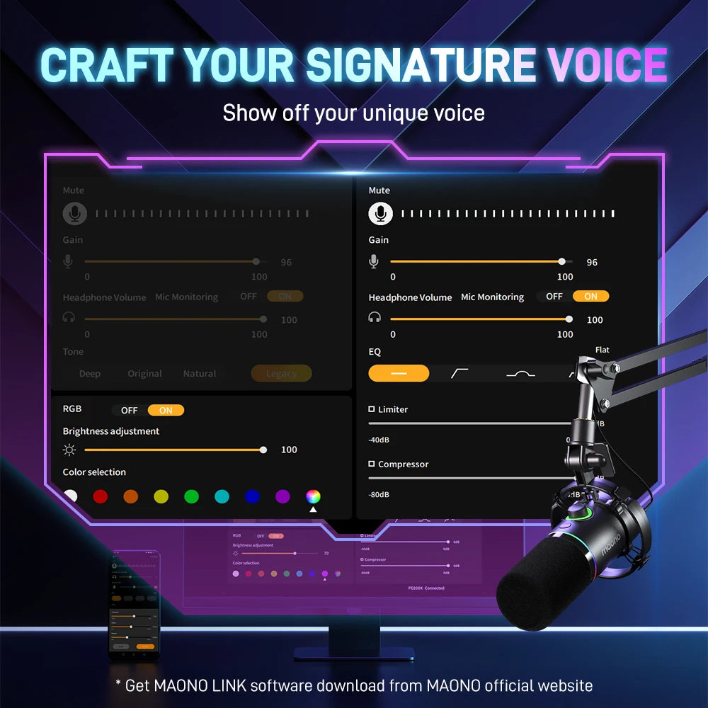 🎤 MAONO PD200X Dynamic Gaming Microphone – XLR/USB, Tap-to-Mute, Gain Control for Streaming, Recording & YouTube