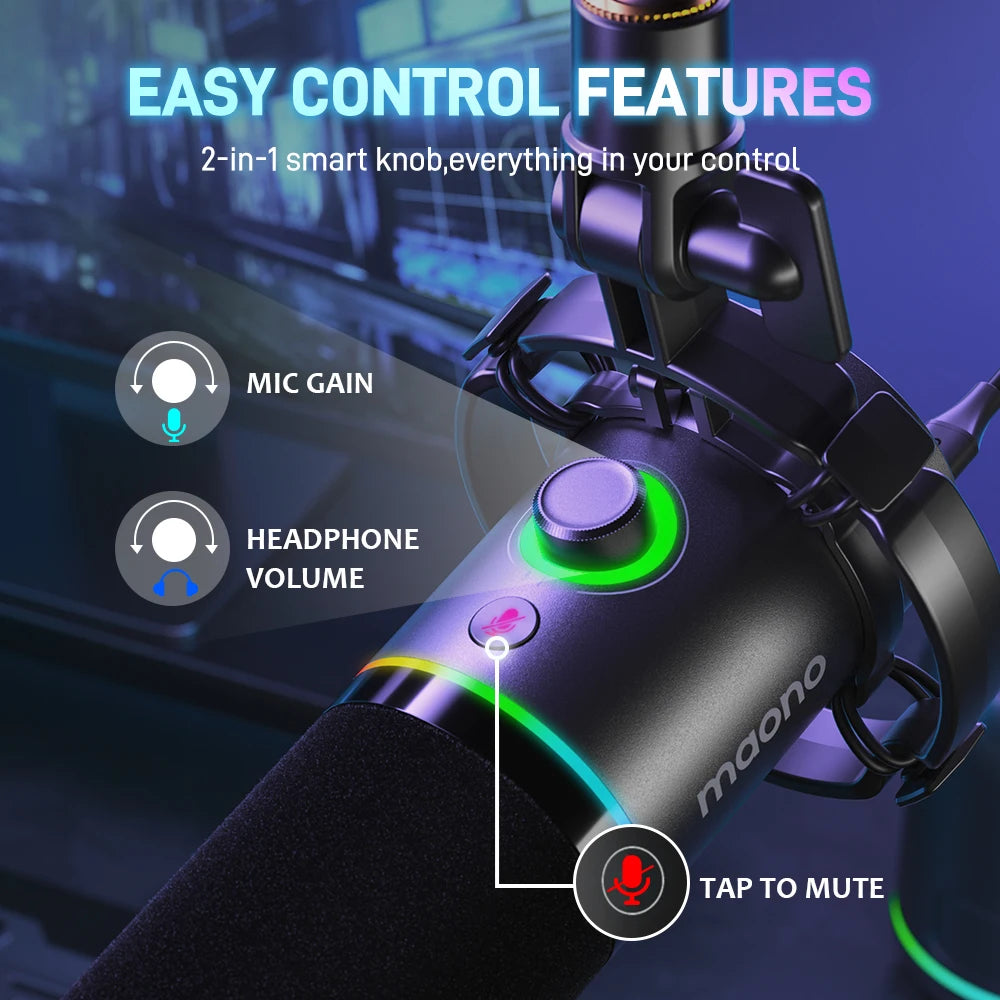 🎤 MAONO PD200X Dynamic Gaming Microphone – XLR/USB, Tap-to-Mute, Gain Control for Streaming, Recording & YouTube