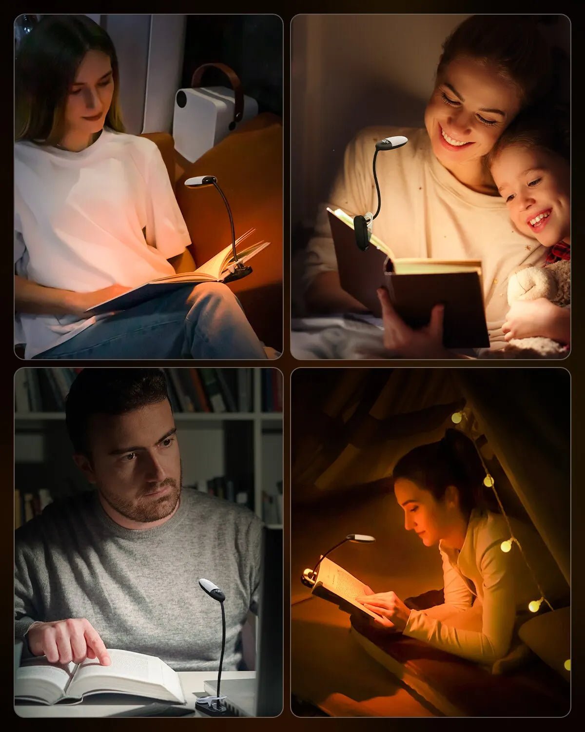 Mini LED Reading Light – Clip, Rechargeable, 3 Colors & 5 Brightness Levels