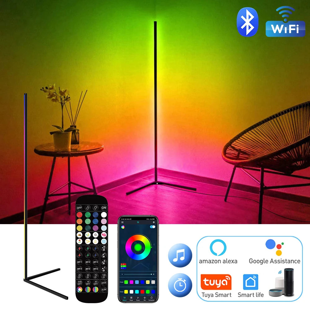 RGB Corner Floor Lamp 140cm – Dimmable Smart LED Mood Light with App Control for Bedroom & Living Room