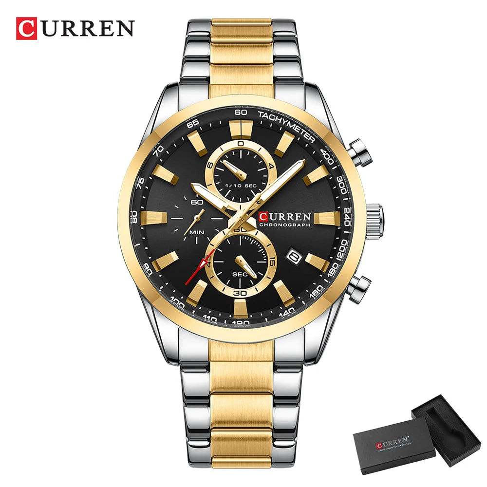 ⌚ CURREN Quartz Chronograph Watch for Men – Sport Design, Stainless Steel Bracelet & Multifunction Dial