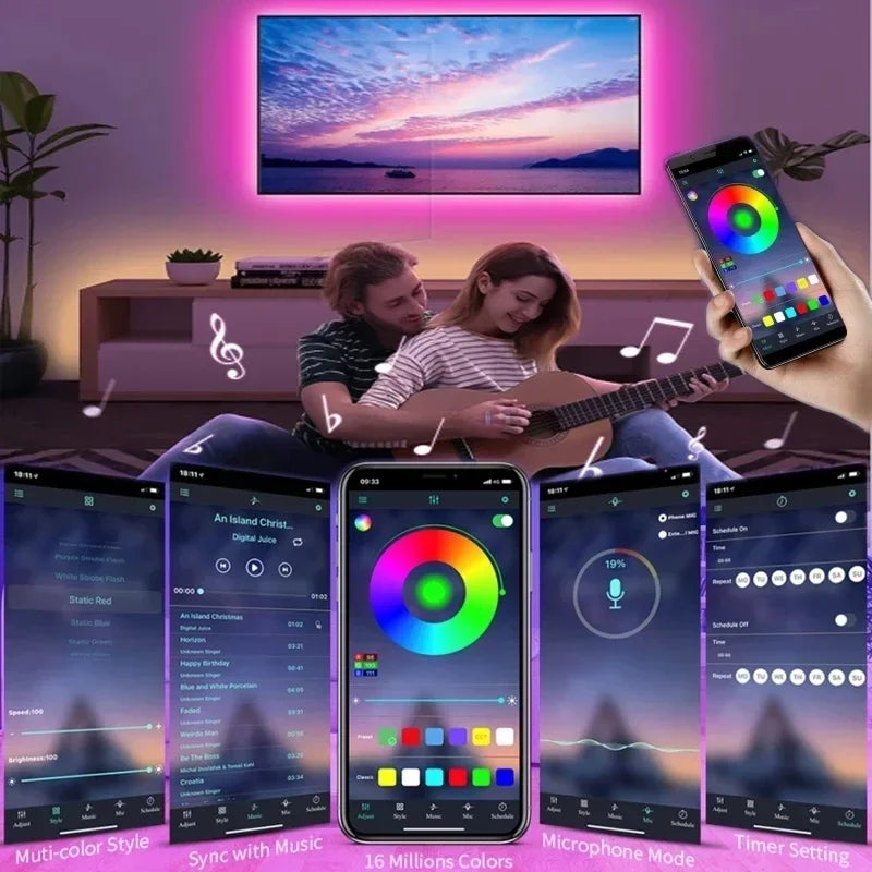 USB RGB LED Strip Lights 5050 – App & Remote Control, Color Changing Flexible Tape for Room & TV Backlight