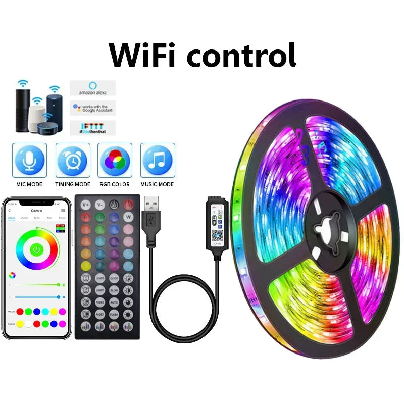 USB RGB LED Strip Lights 5050 – App & Remote Control, Color Changing Flexible Tape for Room & TV Backlight