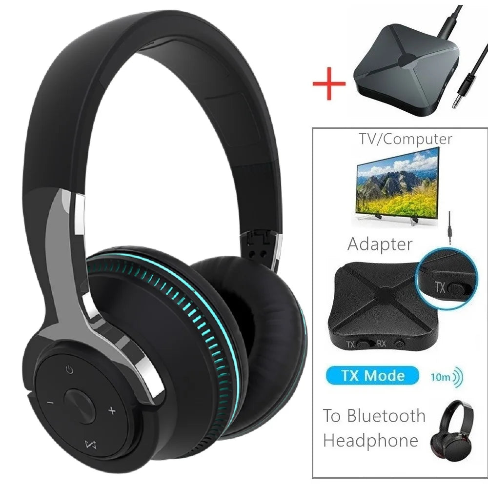 🎧 TV Bluetooth Headphones – Wireless Stereo, Noise Cancelling, Foldable with Mic & USB Adapter