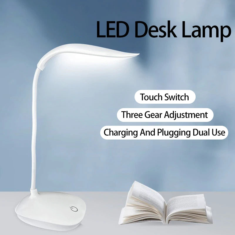 Portable LED Desk Lamp with USB Charging – Touch Control Dimming, Eye-Care Light for Reading, Study, Room & Office