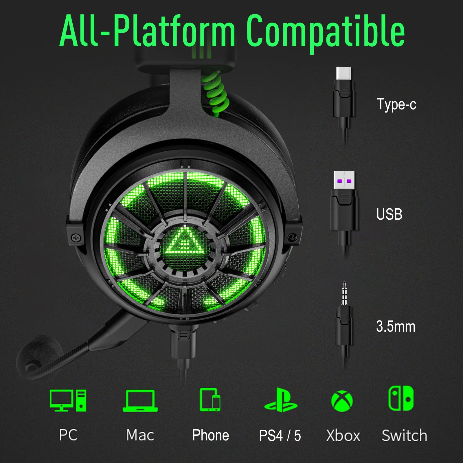 🎧 EKSA E5000 Pro Gaming Headset – 7.1 Surround Sound, ENC Mic, USB/Type-C/3.5mm Wired for PC, PS4, Xbox & Switch