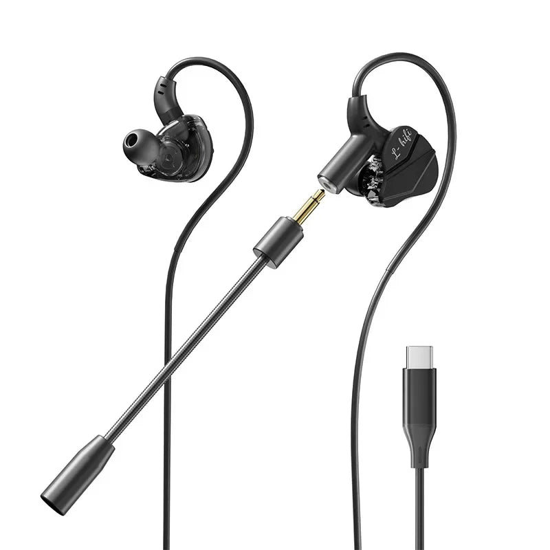 🎧 Gaming Earbuds – Dual Mic, HiFi Stereo, Type-C & 3.5mm In-Ear Headset
