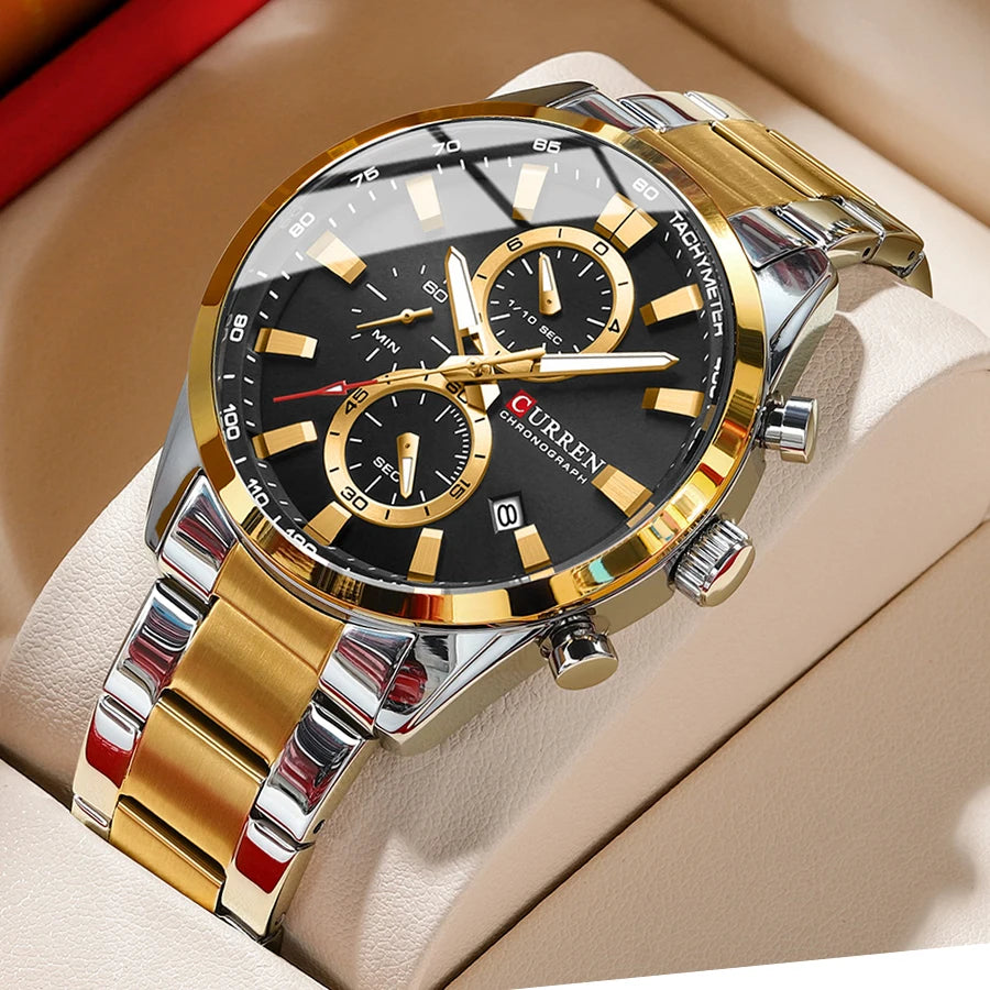 ⌚ CURREN Quartz Chronograph Watch for Men – Sport Design, Stainless Steel Bracelet & Multifunction Dial