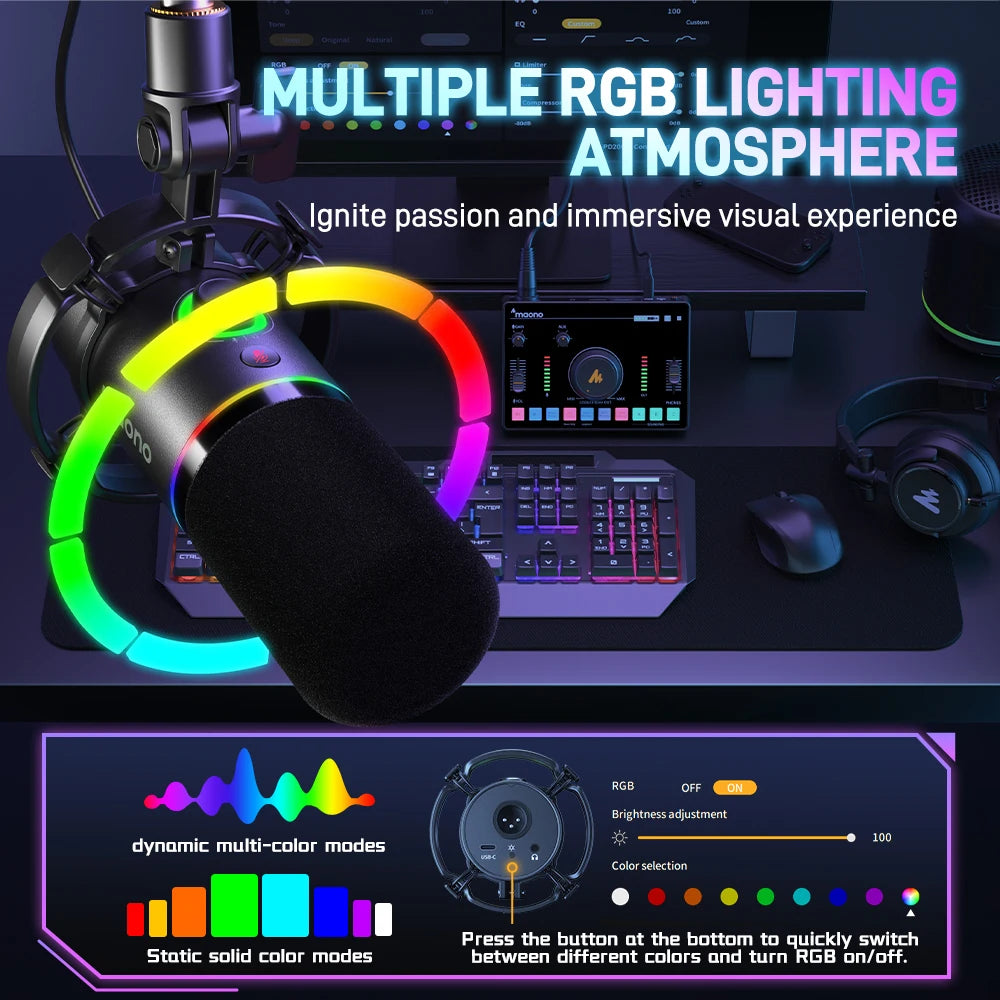 🎤 MAONO PD200X Dynamic Gaming Microphone – XLR/USB, Tap-to-Mute, Gain Control for Streaming, Recording & YouTube