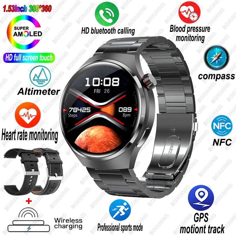 🔥 Watch 4 Pro Smartwatch 2025 – Bluetooth Calling, GPS, NFC, Heart Rate Monitor, 100+ Sports Modes, Waterproof for Men & Women