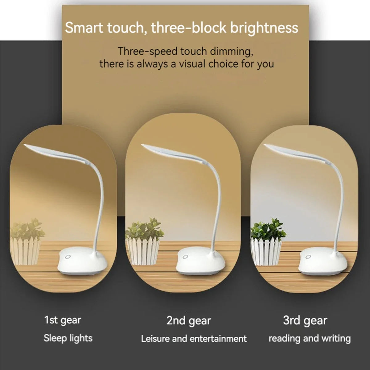 Portable LED Desk Lamp with USB Charging – Touch Control Dimming, Eye-Care Light for Reading, Study, Room & Office
