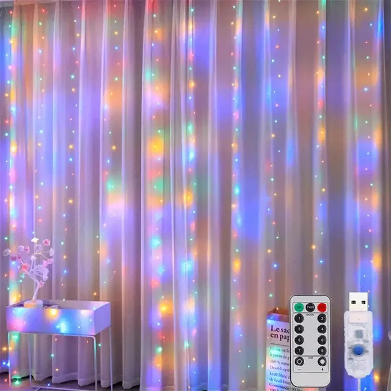 USB Curtain Fairy Lights with Remote – 3M / 6M LED Window Garland, Christmas & New Year Party Decoration